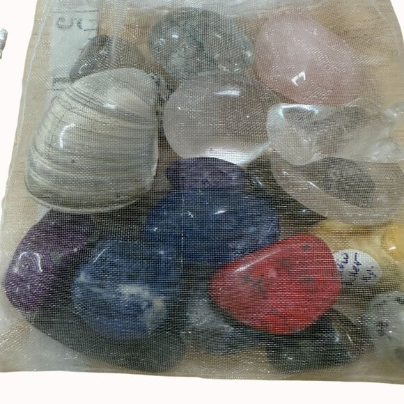 Mixed Polished Gemstones & Fossils Crafting Set In Sheer Drawstring Bag - Picture 1 of 12